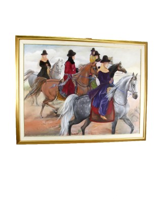 Silk Equestrian Painting Asian Signed