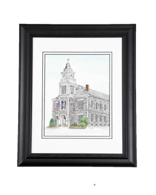 Framed Watercolor of Connecticut Building