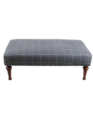 Grey Plaid Upholstered Ottoman