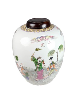 Chinese White Urn with Dark Lid