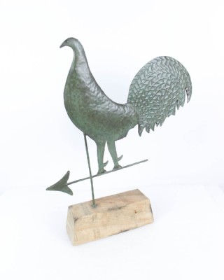 Wood Mounted Metal Rooster Weathervane