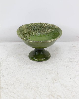 Green Ceramic Bowl on Pedestal