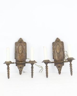 Pair of Casted Brass Double Arm Sconces