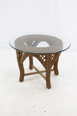 Wicker Side Table W/ Glass Top