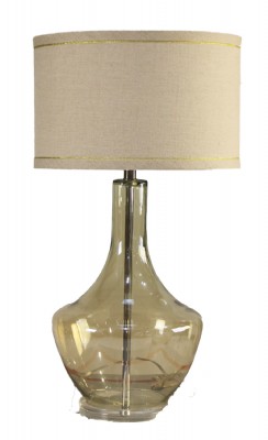 Tan Linen Shade Silver Finial Glass Table Lamp