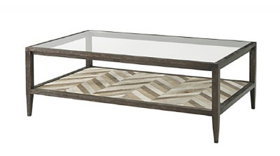 Glass Top Bull Hide Cocktail Table