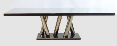 Zebrano  Wood Polished Brass Base Dining Table