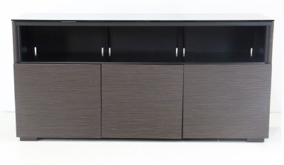 Brown Wood & Black Glass Media Cabinet