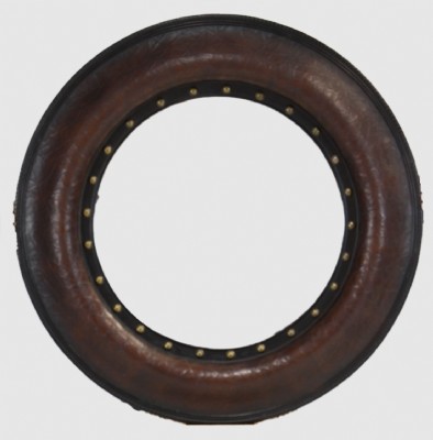 Leather and Nailhead Trimmed Round Wall Mirror