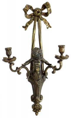 Pair of Brass Cherub Candlestick Sconces