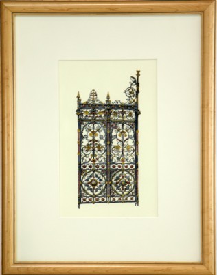 Framed Lithographs of an Ornate Gate