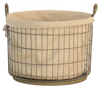 Metal Mesh and Canvas Basket- Large