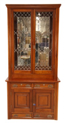 Mahogany Bookcase With Leaded Glass