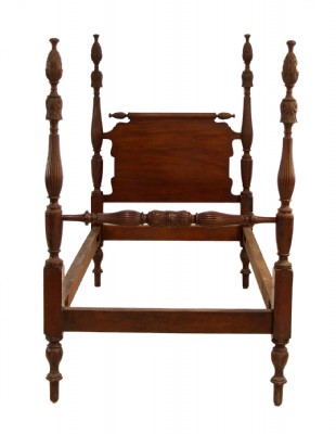 Carved Antique Mahogany Twin Bed Frame