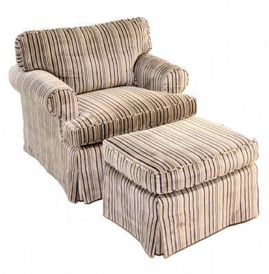 Custom Chenille Striped Arm Chair & Ottoman