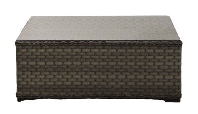 Grey basket weave coffee table with glass top