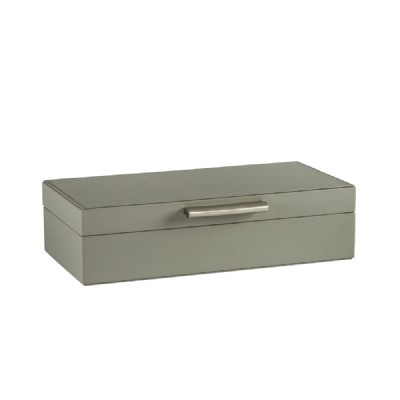 Hinged Lid Leather Inlaid Box with Aluminium Handl