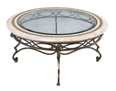 Round glass top cocktail top with metal base