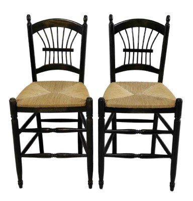 A Pair of Green Painted Fanback Stools