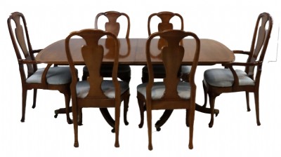 Inlaid Banded Chestnut Dining Table & Chair