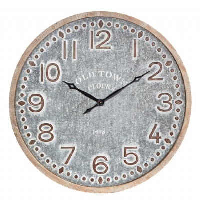 Old Town Wooden Frame Metal Face Wall Clock