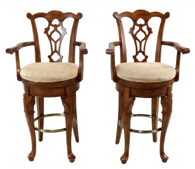 Pair- Chippendale Style Swivel Bar Stool