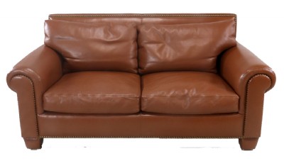 Cognac Leather Two Seat Loveseat