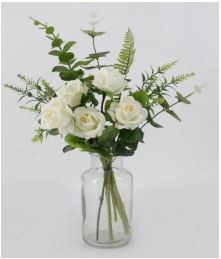 White Roses in Glass Vase