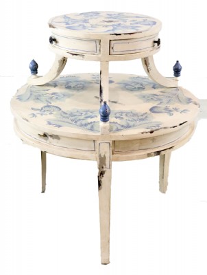 Vintage Floral Painted Two Tier Table