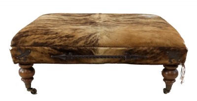 Horsehide ottoman with Wrought Iron Handles