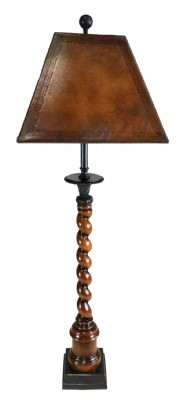 Acasia Turned Lamp With Leather Shade