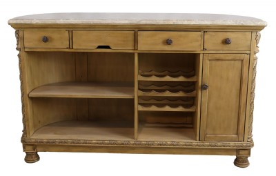 Marble Inlaid Curved Wooden Bar