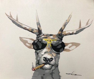 Deer Smoking Cigar Painting