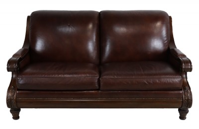 Brown Two Cushion Leather Sofa