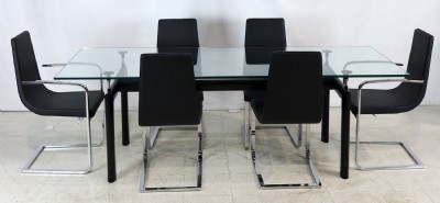 Mid Century Modern Glass Top Dining Table & Chairs
