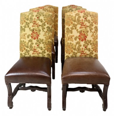 Set of SIx Wooden Leather Seat  Dining Chairs