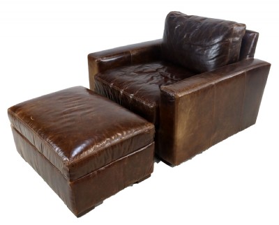 RH Maxwell Leather Swivel Chair/Ottoman