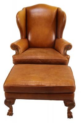 Giles Leather WIngback Chair & Ottoman