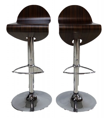 Pair of Zebrano Wooden Bar Stools