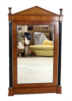 Inlaid Pediment Wooden Mirror With Pillars