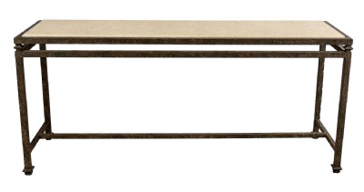 Long metal and stone top console table