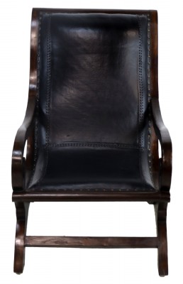 Mahogany Black Leather Plantation Chair