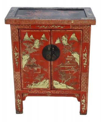 Asian Red Lacquer Cabinet
