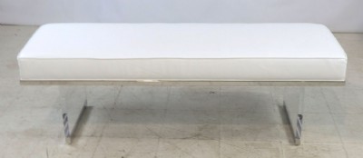 Chrome & Lucite Base White Leather Bench