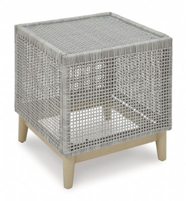 Light Gray Woven Wicker End Table