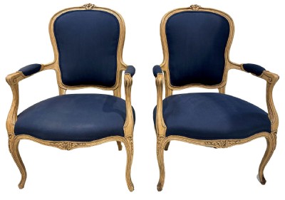 Pair of Navy Blue French Bergere Chairs