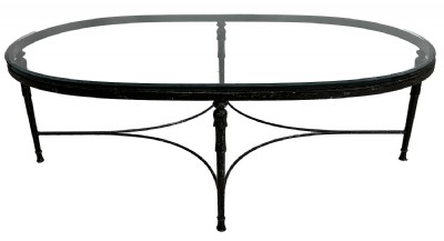 Oval Glass Top  Black Metal Frame Cocktail Table