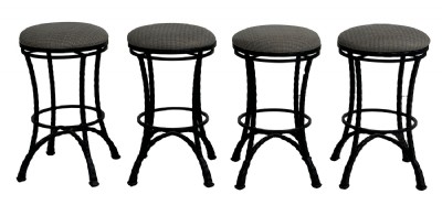 Set of Four Wrought Iron Swivel Stools