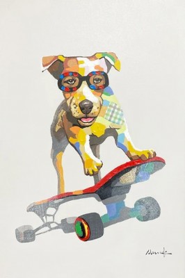 Abstract Dog On A Skateboard Painting