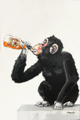 Abstract Monkey Drinking A Beer Painting